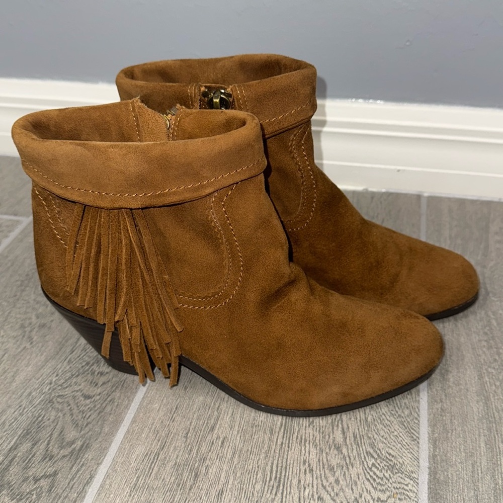Sam Edelman Bootie Size 9.5M Louie Fringe Brown Suede Boho Coastal Cowgirl